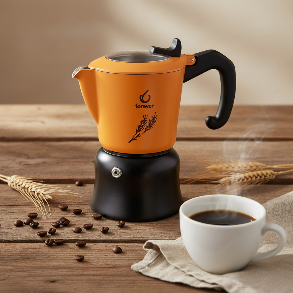 kawiarka aluminiowa do kawy zbożowej w kolorze pomarańczowo czarnym