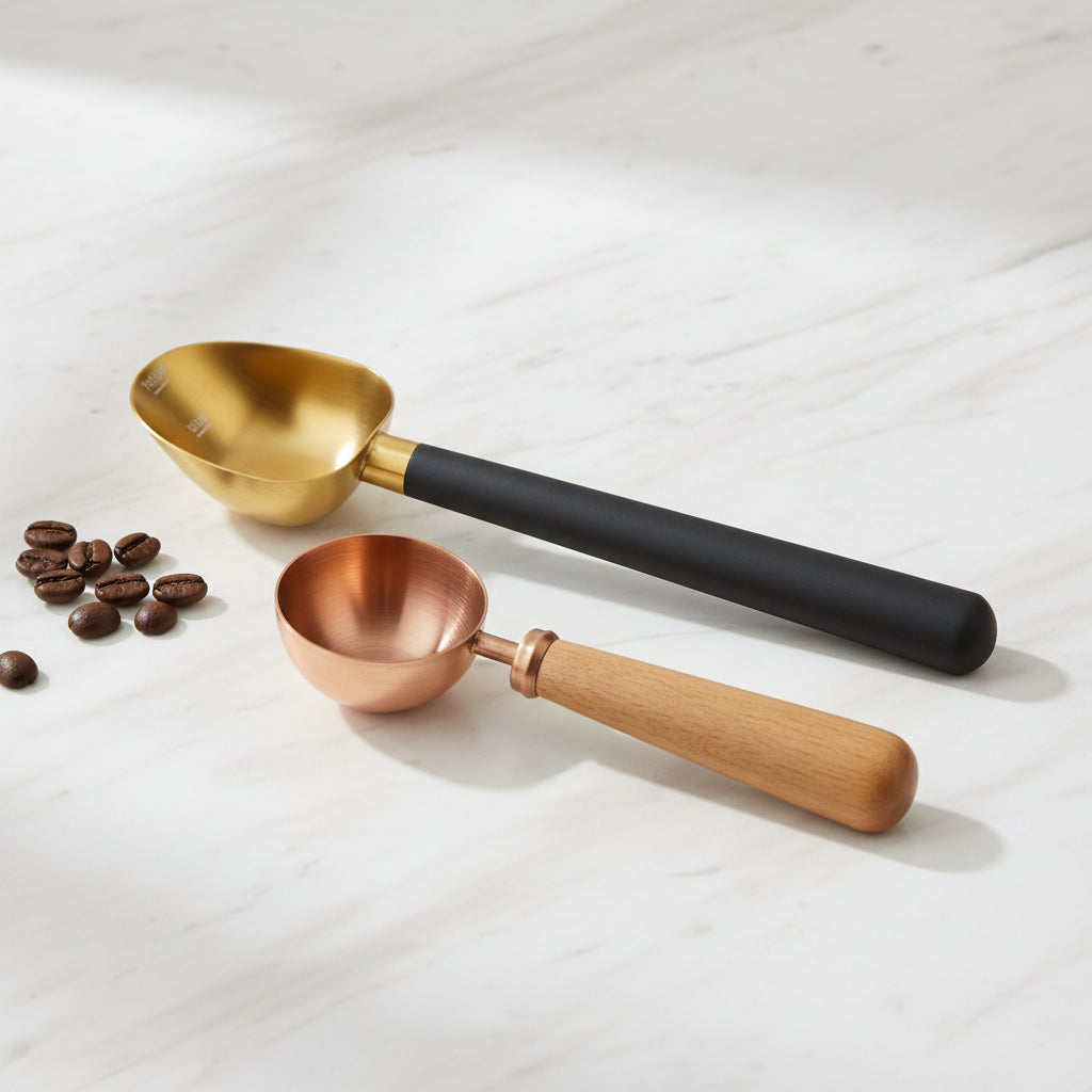 miarki do kawy w formie łyżek jednak złoto czarna druga różowe złoto ze stali nierdzewnej marka forever od kaufgut dostępne na scapol