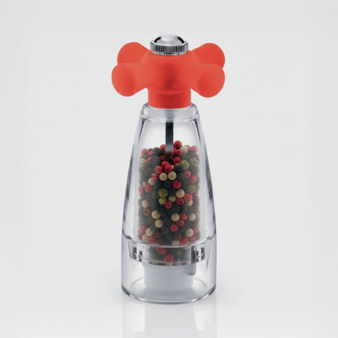 jest to akrylowy młynek do pieprzu z czerwonym uchwytem